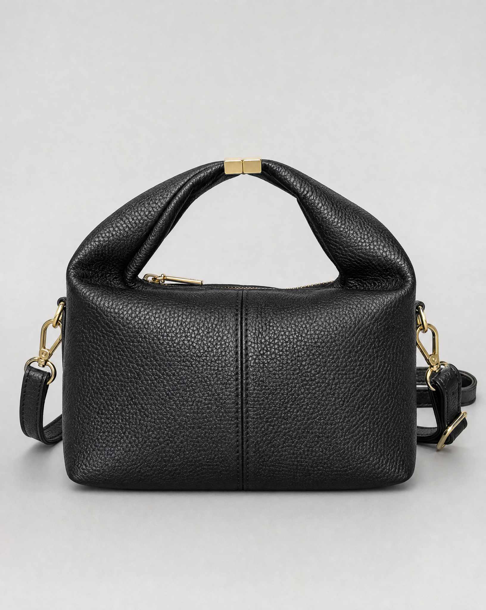 Borsa mini con manico annodato in vera pelle – Nero, vista frontale