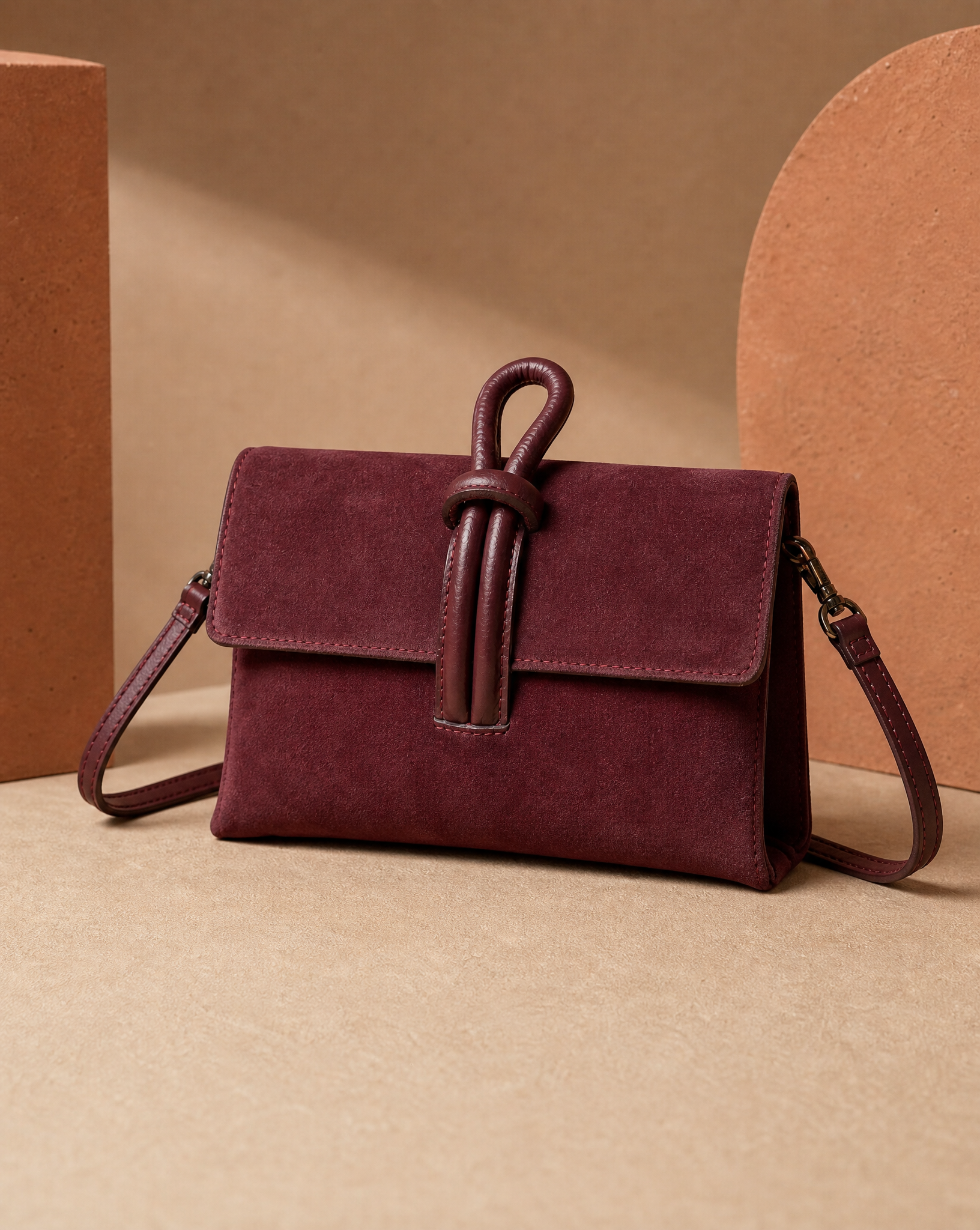 Borsa pochette donna bordeaux con nodo, vista singola
