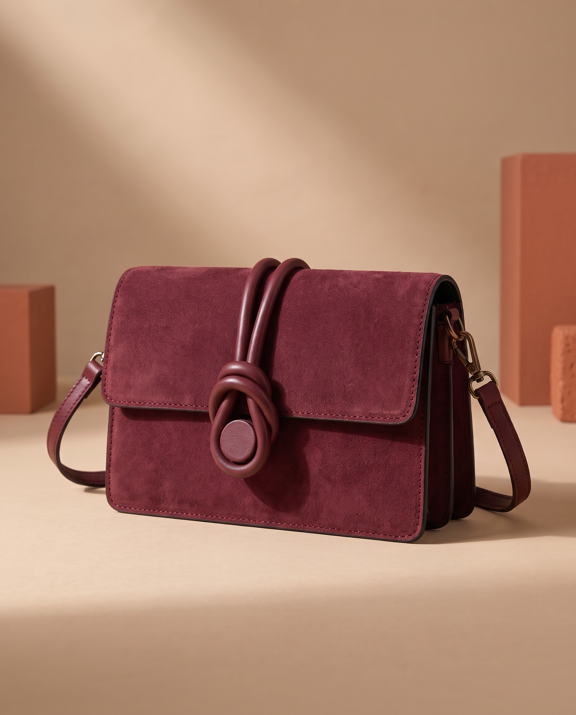 Borsa pochette donna bordeaux con nodo, vista singola ravvicinata