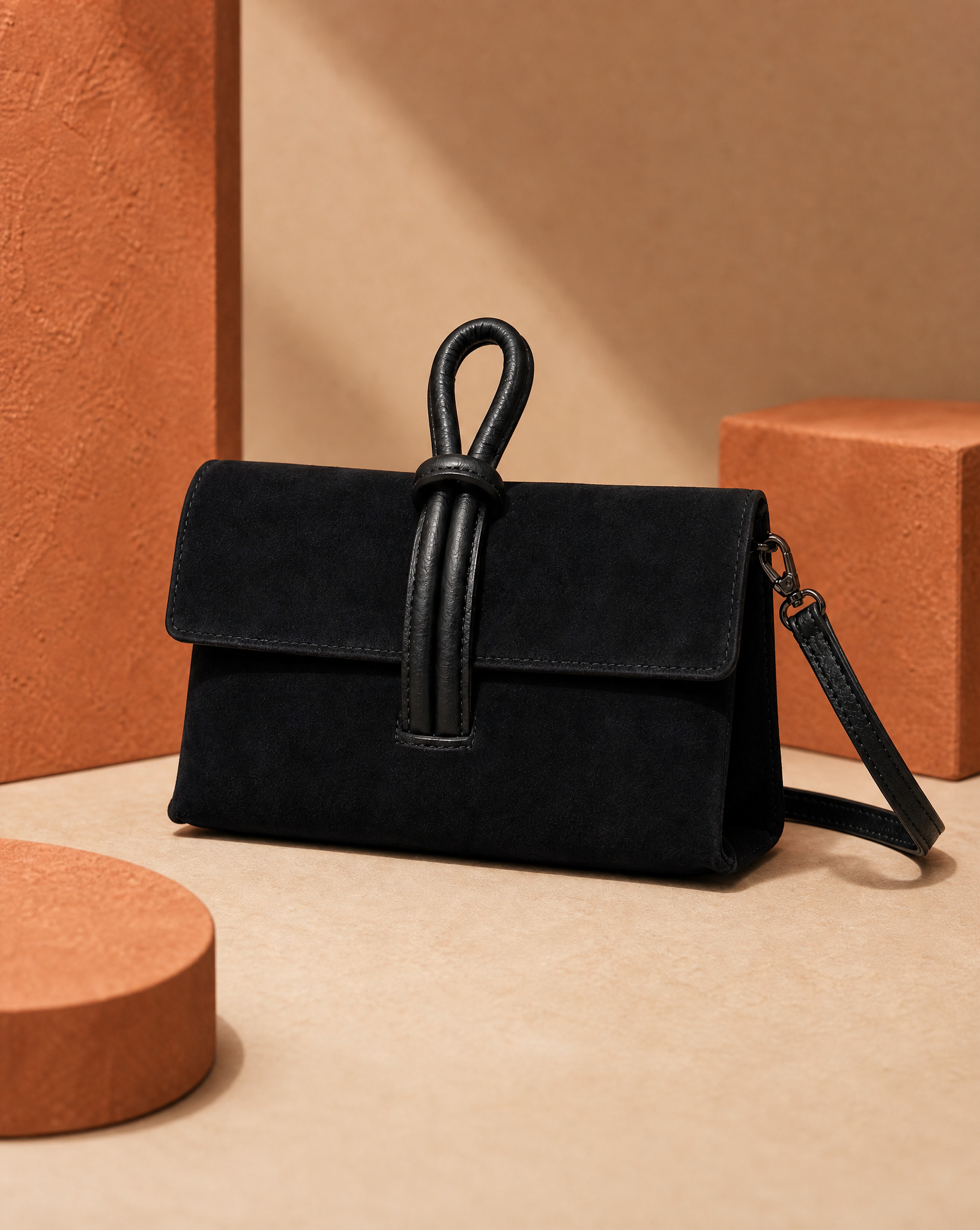 Borsa pochette donna nera con nodo, vista singola