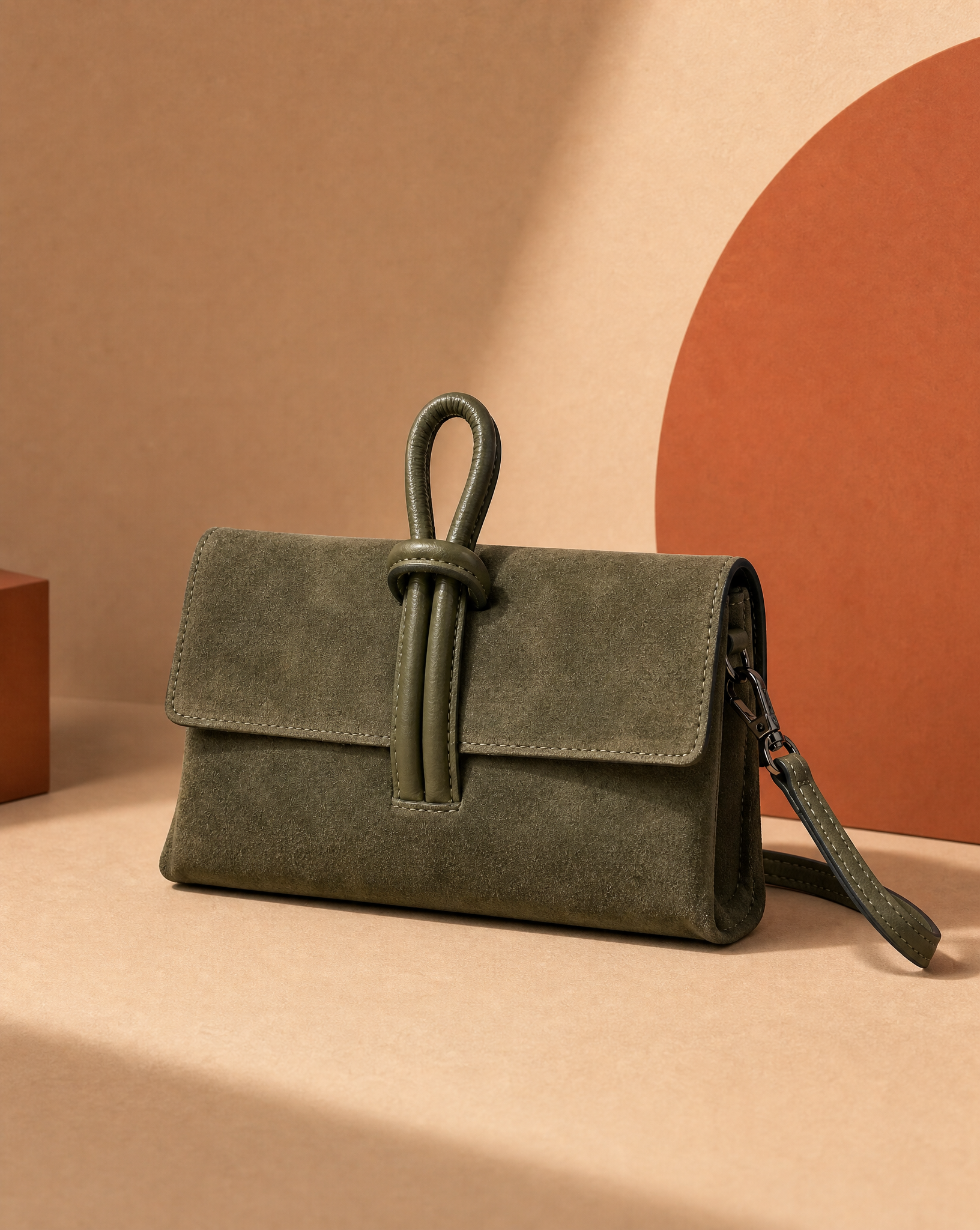 Borsa pochette donna verde militare con nodo, vista singola