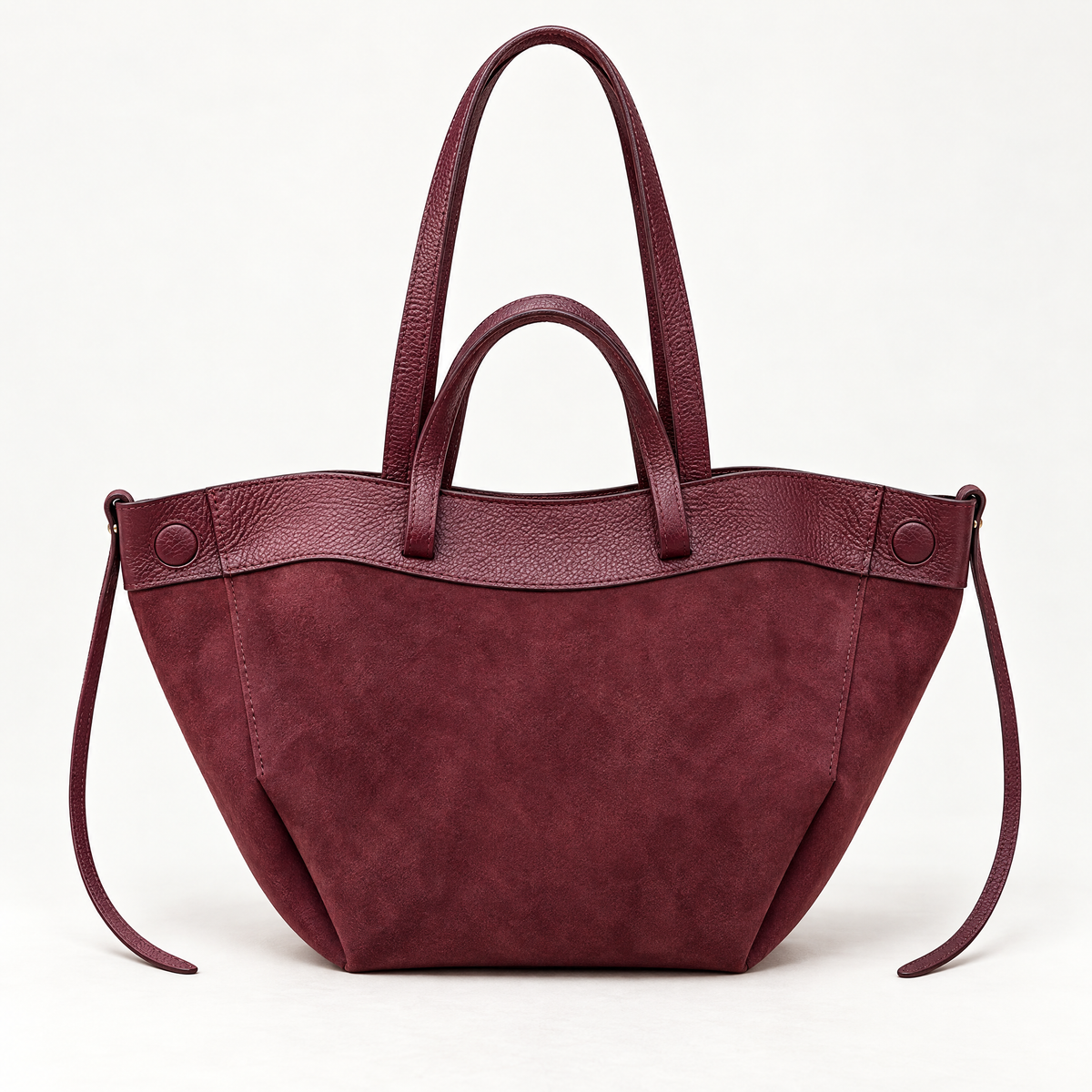 Borsa shopper in vera pelle scamosciata bordeaux - vista frontale