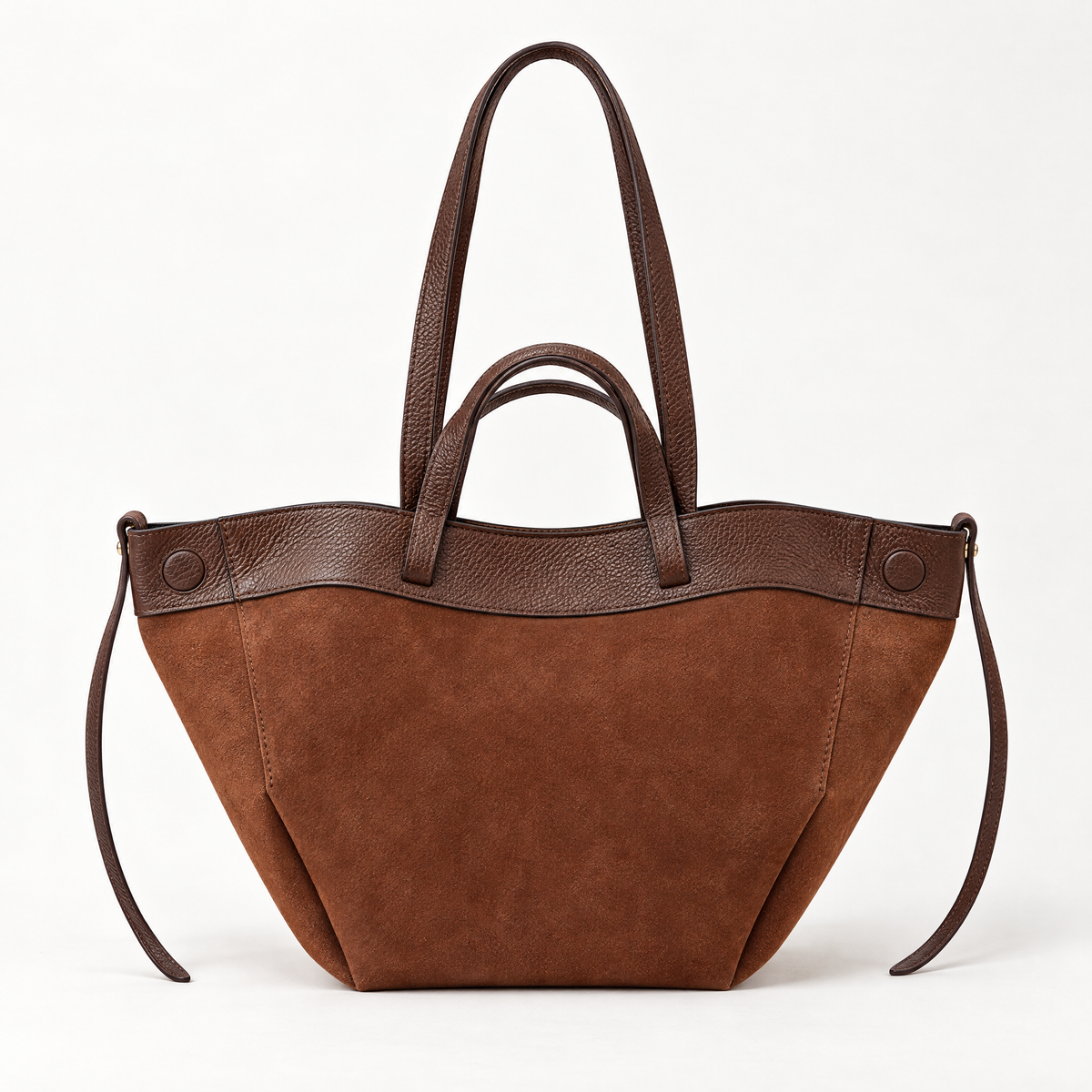 Borsa shopper in vera pelle scamosciata cuoio - vista frontale