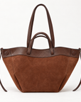 Borsa shopper in vera pelle scamosciata cuoio - vista frontale