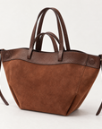 Borsa shopper in vera pelle scamosciata cuoio - vista tre quarti