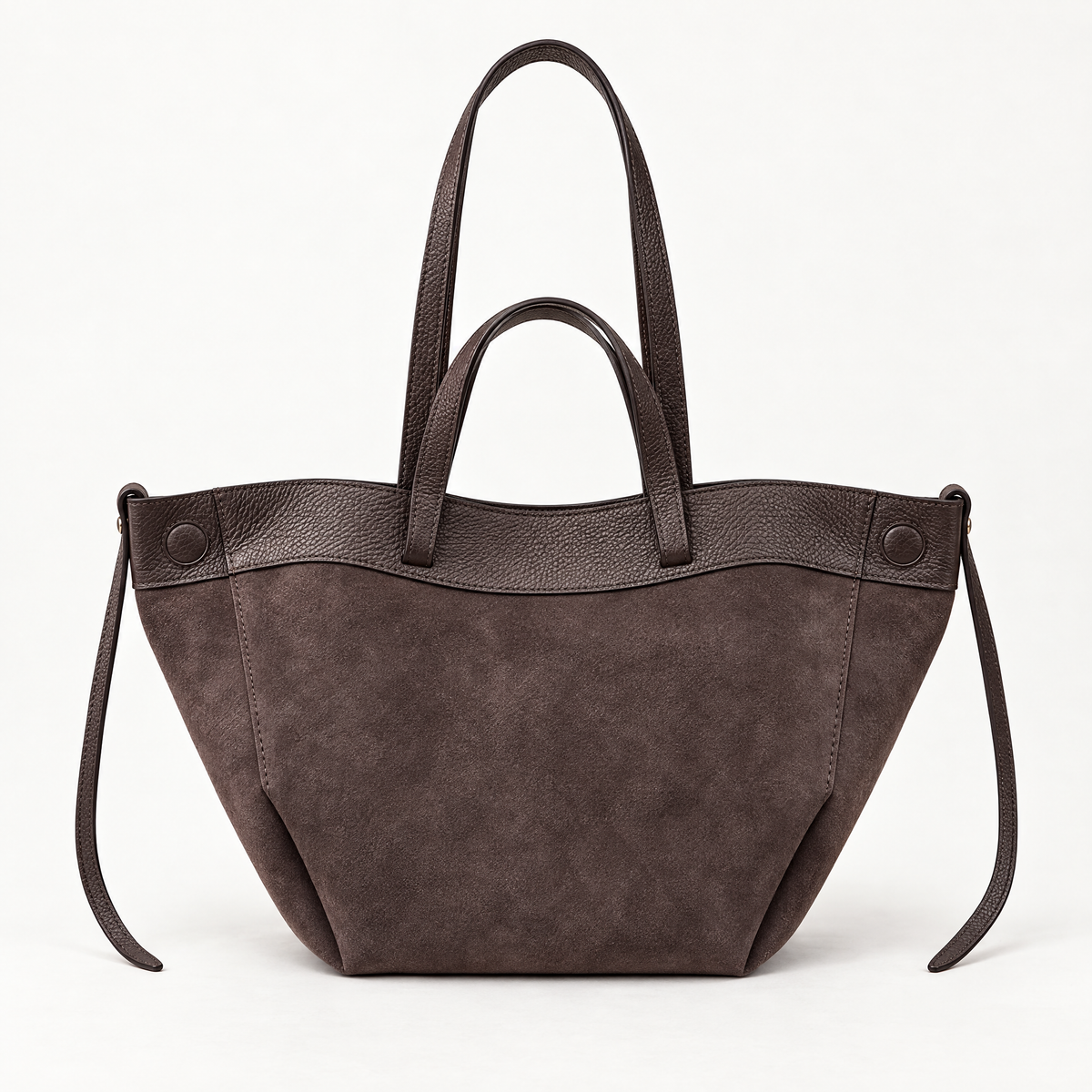 Borsa shopper in vera pelle scamosciata marrone - vista frontale