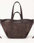 Borsa shopper in vera pelle scamosciata marrone - vista frontale