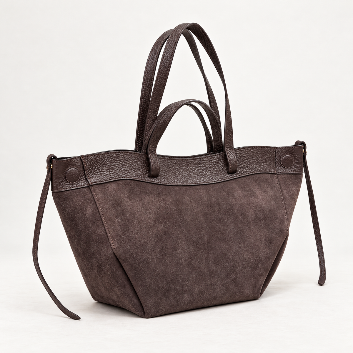 Borsa shopper in vera pelle scamosciata marrone - vista tre quarti