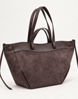 Borsa shopper in vera pelle scamosciata marrone - vista tre quarti
