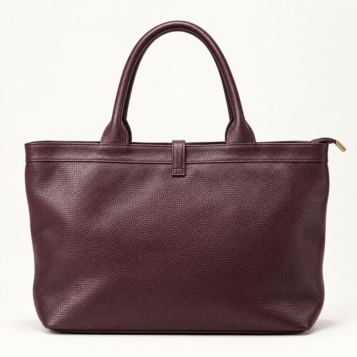 Borsa shopper in vera pelle martellata bordeaux con doppi manici – vista retro