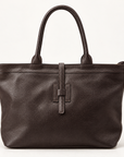 Borsa shopper in vera pelle martellata marrone con doppi manici – vista frontale