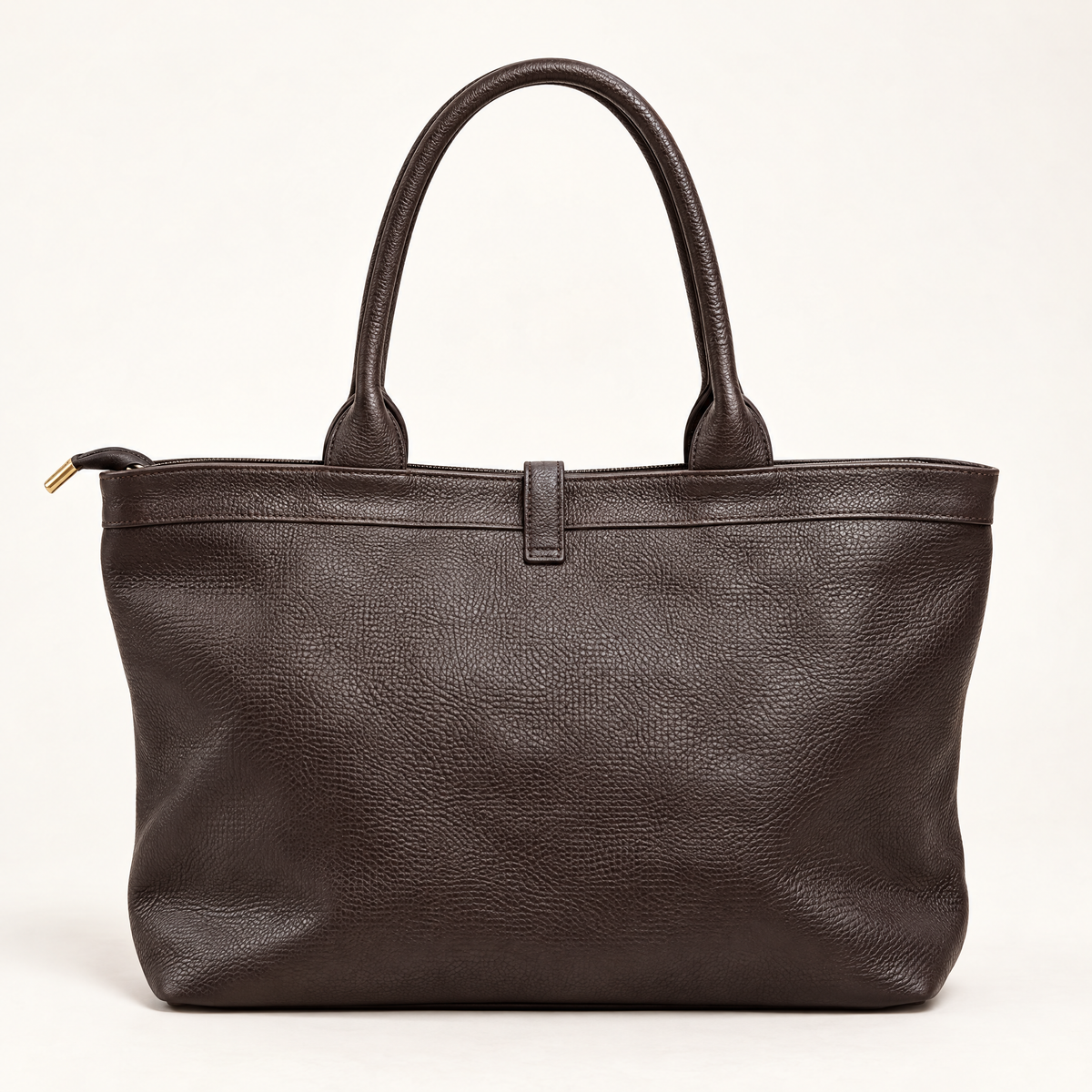 Borsa shopper in vera pelle martellata marrone con doppi manici – vista retro