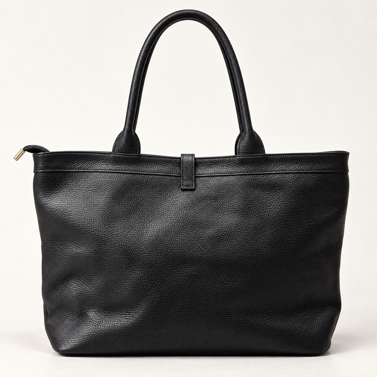Borsa shopper in vera pelle martellata nero con doppi manici – vista retro