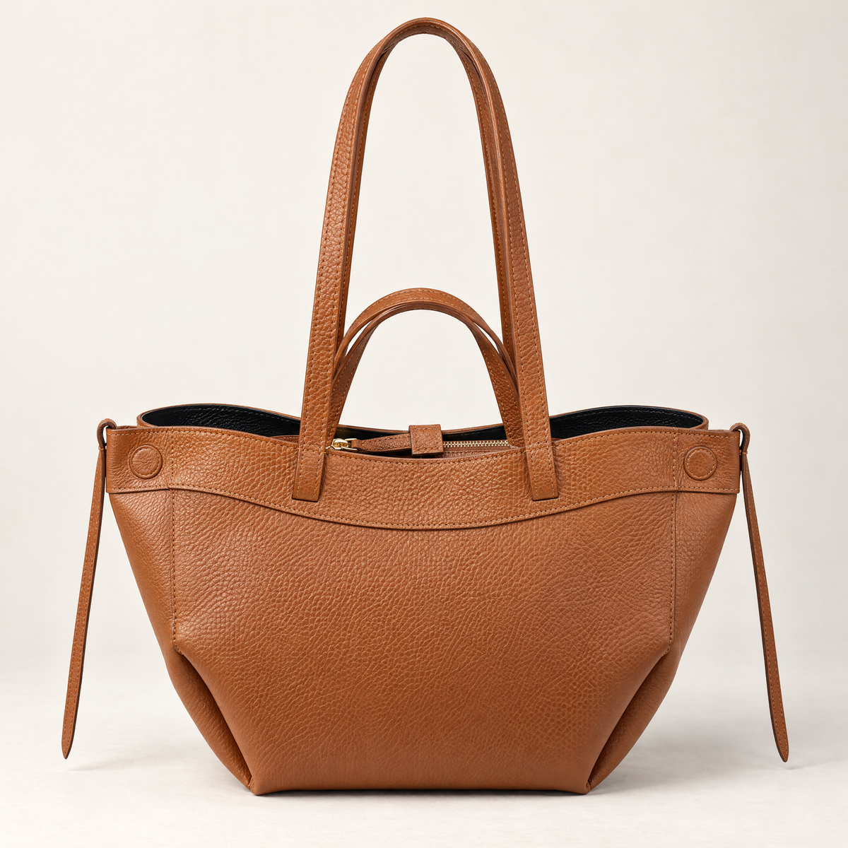 Borsa shopper in vera pelle con doppi manici colore cuoio – vista frontale