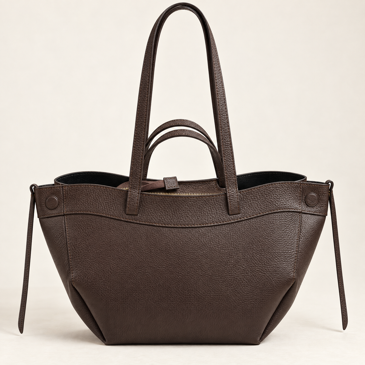 Borsa shopper in vera pelle con doppi manici colore marrone – vista frontale