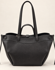 Borsa shopper in vera pelle con doppi manici colore nero – vista frontale