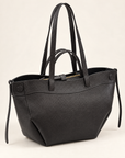 Borsa shopper in vera pelle con doppi manici colore nero – vista tre quarti