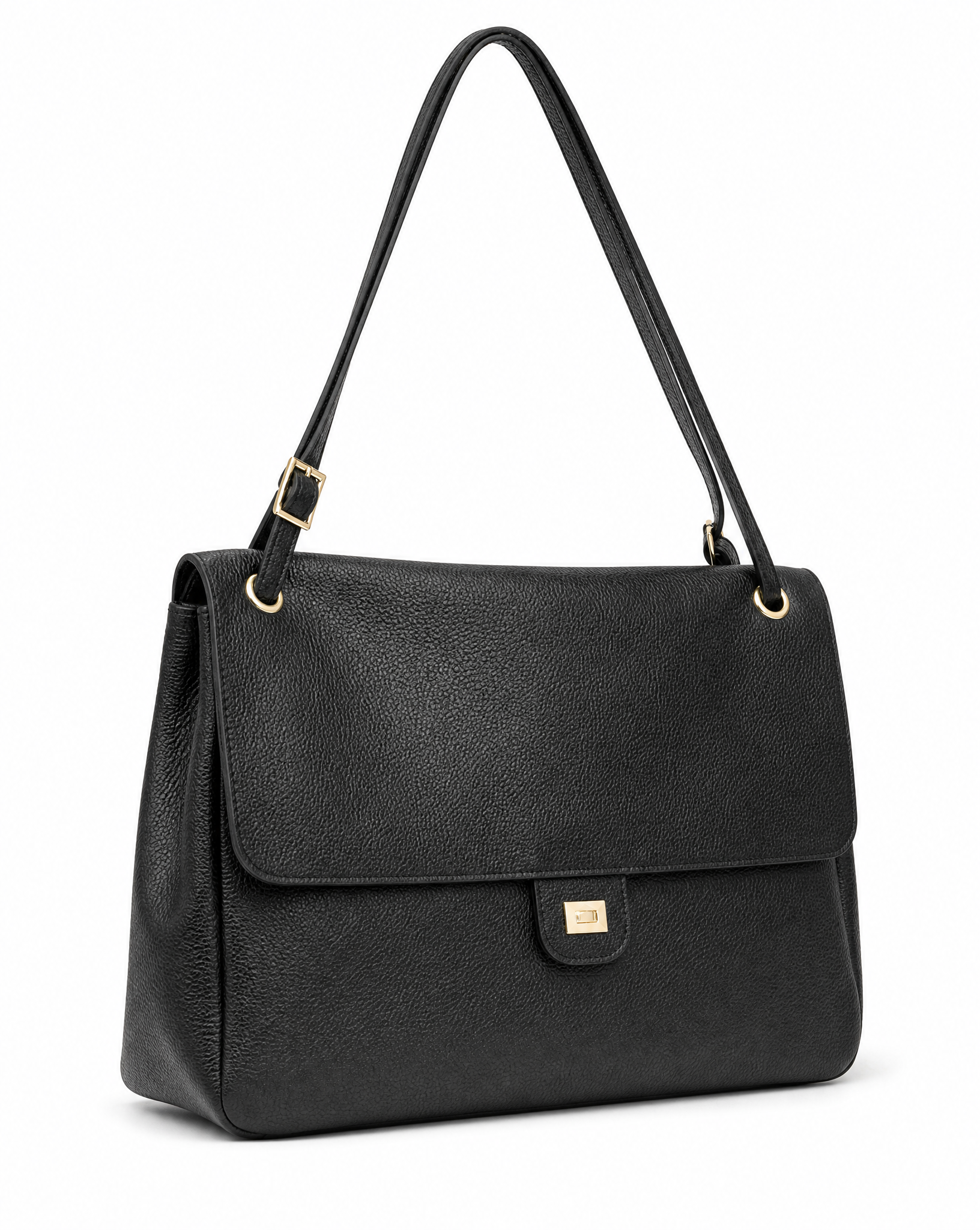 Borsa shopper donna in vera pelle nera, vista frontale
