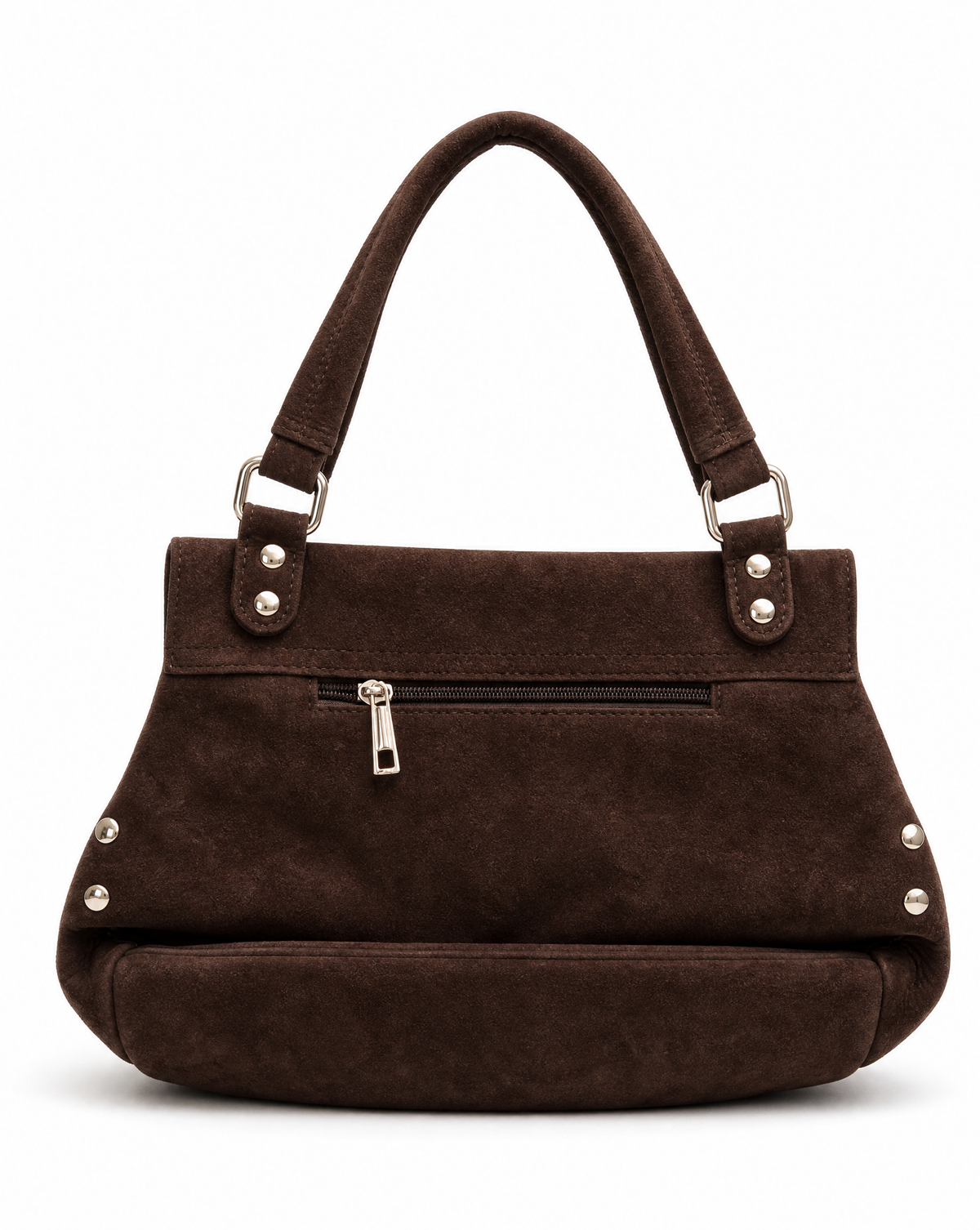 Borsa Siena in vera pelle scamosciata marrone cioccolato, vista posteriore