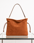 Borsa tote in vera pelle scamosciata camel vista frontale