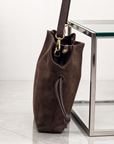 Borsa tote in vera pelle scamosciata marrone vista laterale