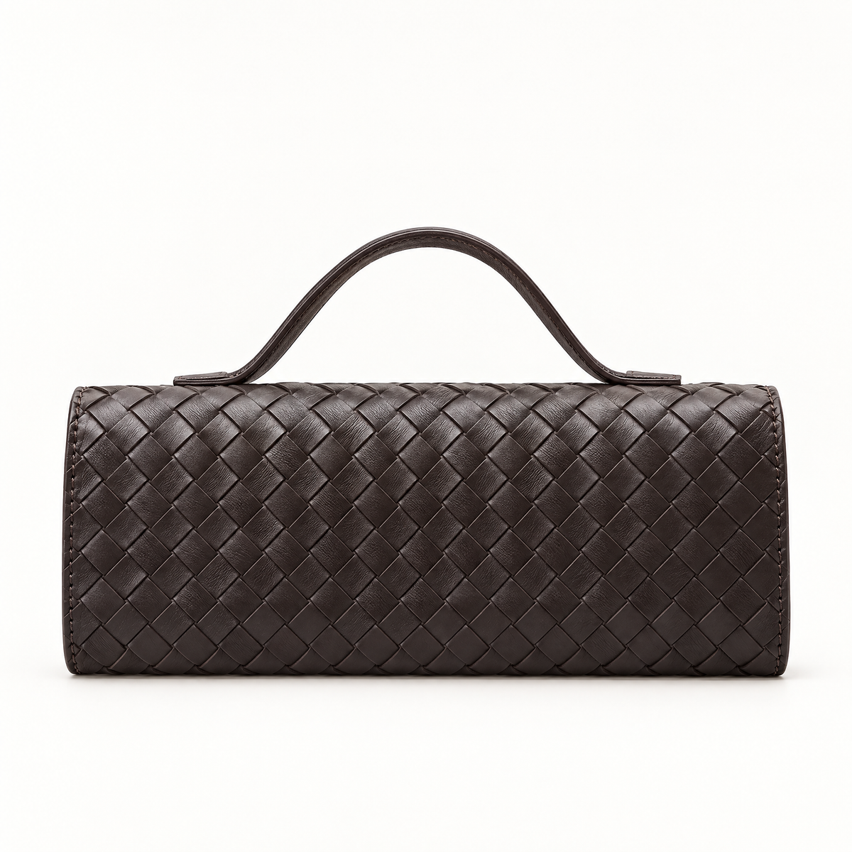 Borsa a mano in vera pelle intrecciata marrone con dettaglio dorato – retro