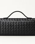 Borsa a mano in vera pelle intrecciata nera con dettaglio dorato – retro
