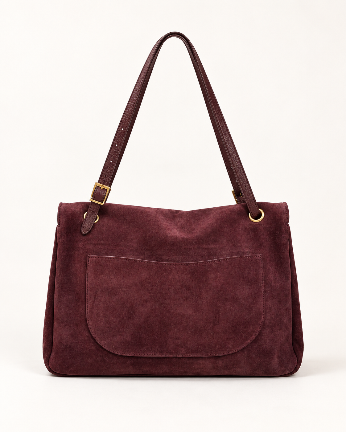 Borsa a spalla in vera pelle scamosciata bordeaux con patta - retro