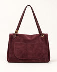 Borsa a spalla in vera pelle scamosciata bordeaux con patta - retro