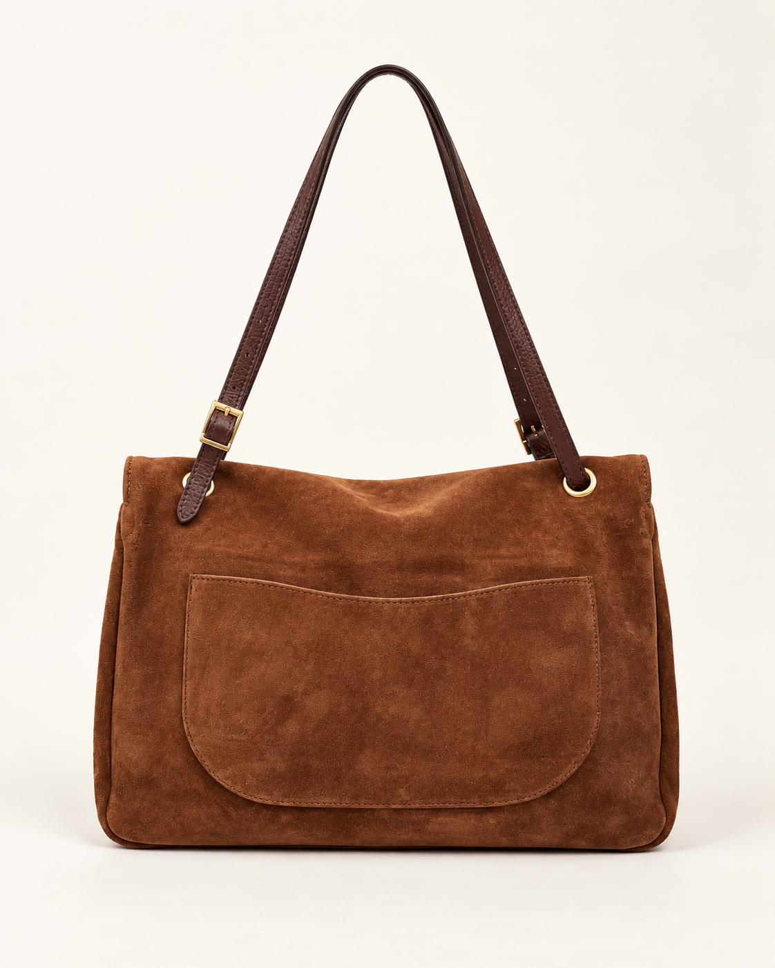 Borsa a spalla in vera pelle scamosciata cuoio con patta - retro