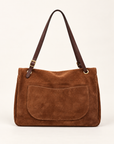 Borsa a spalla in vera pelle scamosciata cuoio con patta - retro
