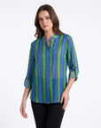 Camicia donna a righe verticali con collo alla coreana