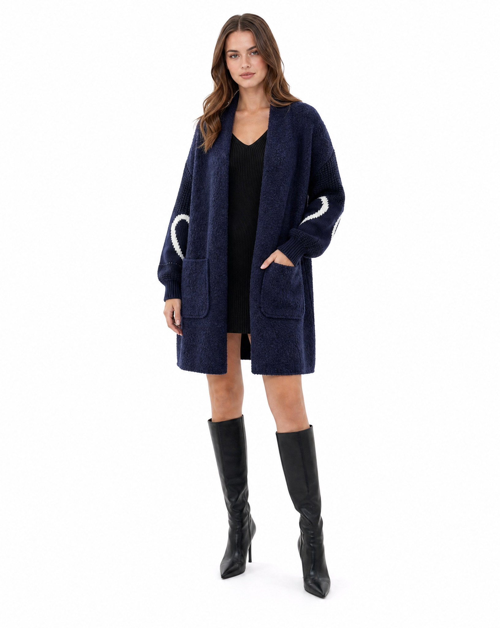 Cappotto donna teddy con cuori – Blu scuro