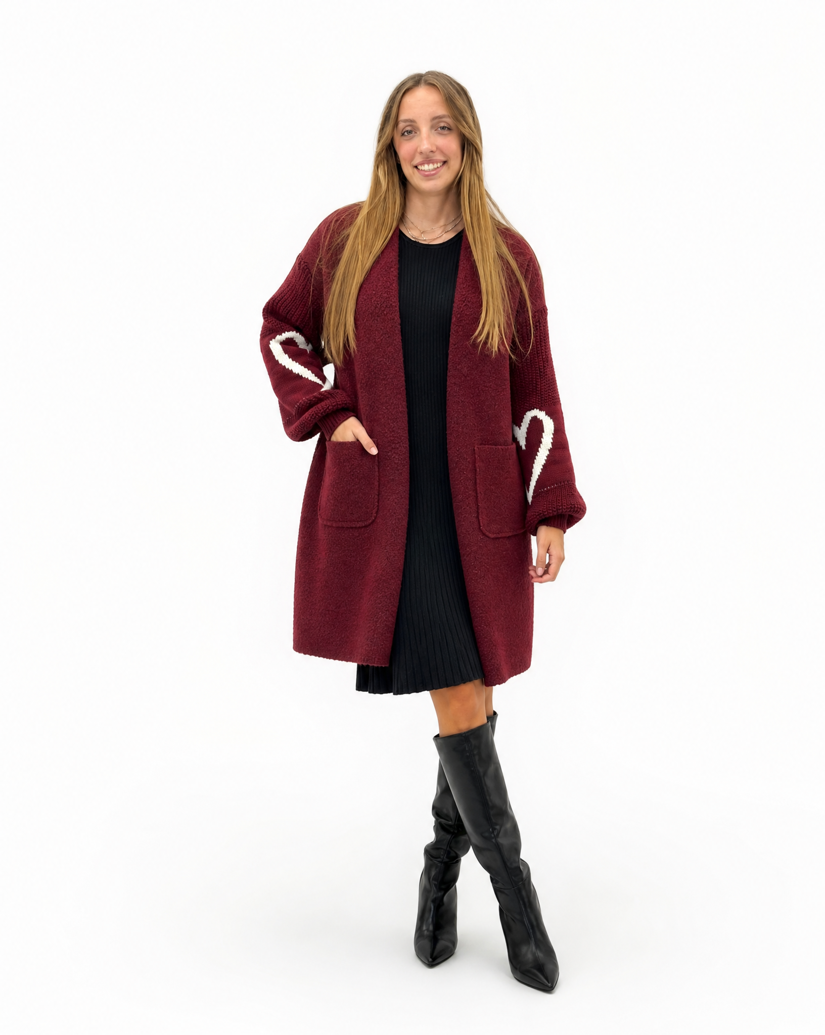 Cappotto donna teddy con cuori – Bordeaux