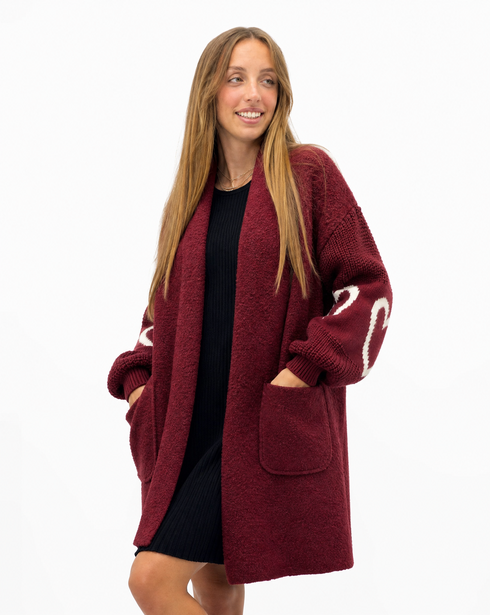 Cappotto donna teddy con cuori – Bordeaux