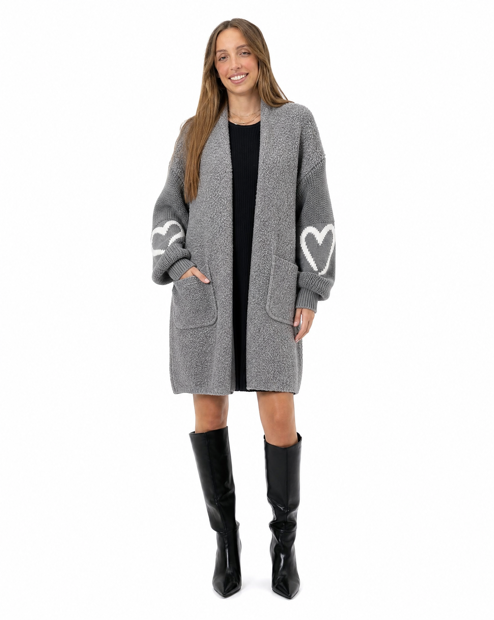 Cappotto donna teddy con cuori – Grigio