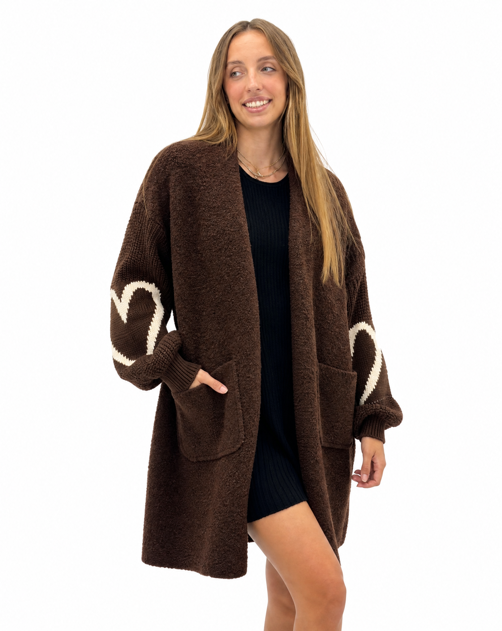 Cappotto donna teddy con cuori – Marrone