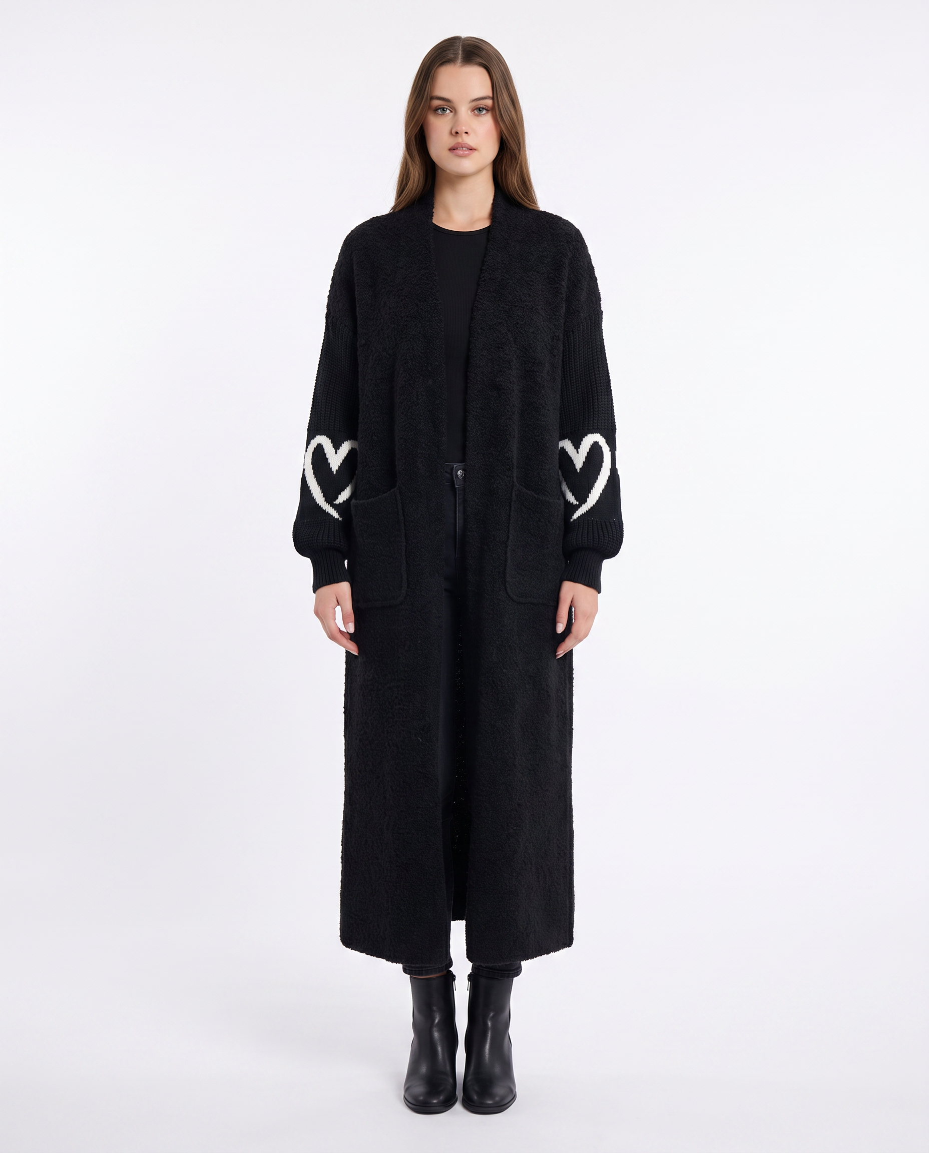Cappotto donna teddy con cuori – Nero