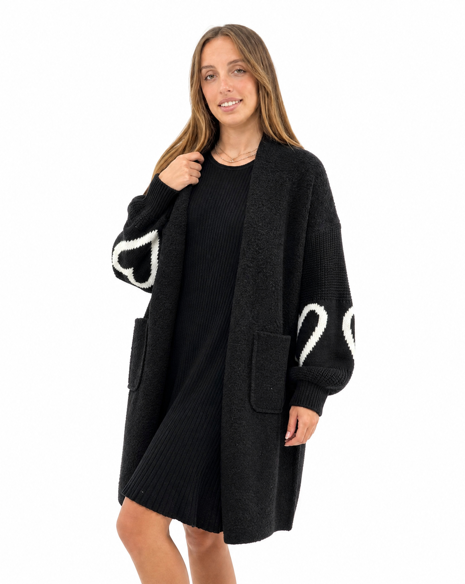 Cappotto donna teddy con cuori – Nero