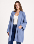 Cardigan lungo donna con tasche denim dettaglio