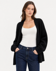 Cardigan donna nero in misto lana, dettaglio a mezzo busto