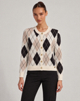 Cardigan donna a rombi beige con bottoni dorati, Polly 6, foto 1
