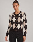 Cardigan donna a rombi marrone con bottoni dorati, Polly 6, foto 2