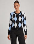 Cardigan donna a rombi nero con bottoni dorati, Polly 6, foto 1