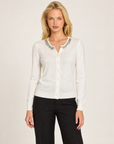 Cardigan donna bianco con collo gioiello e bottoni, Polly 7 - vista frontale