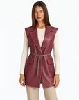 Cardigan gilet donna effetto pelle Bordeaux con Polly 4 - frontale