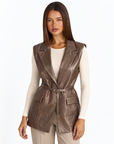 Cardigan gilet donna effetto pelle Marrone con Polly 4 - dettaglio