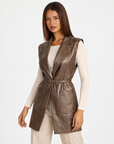 Cardigan gilet donna effetto pelle Marrone con Polly 4 - tre-quarti