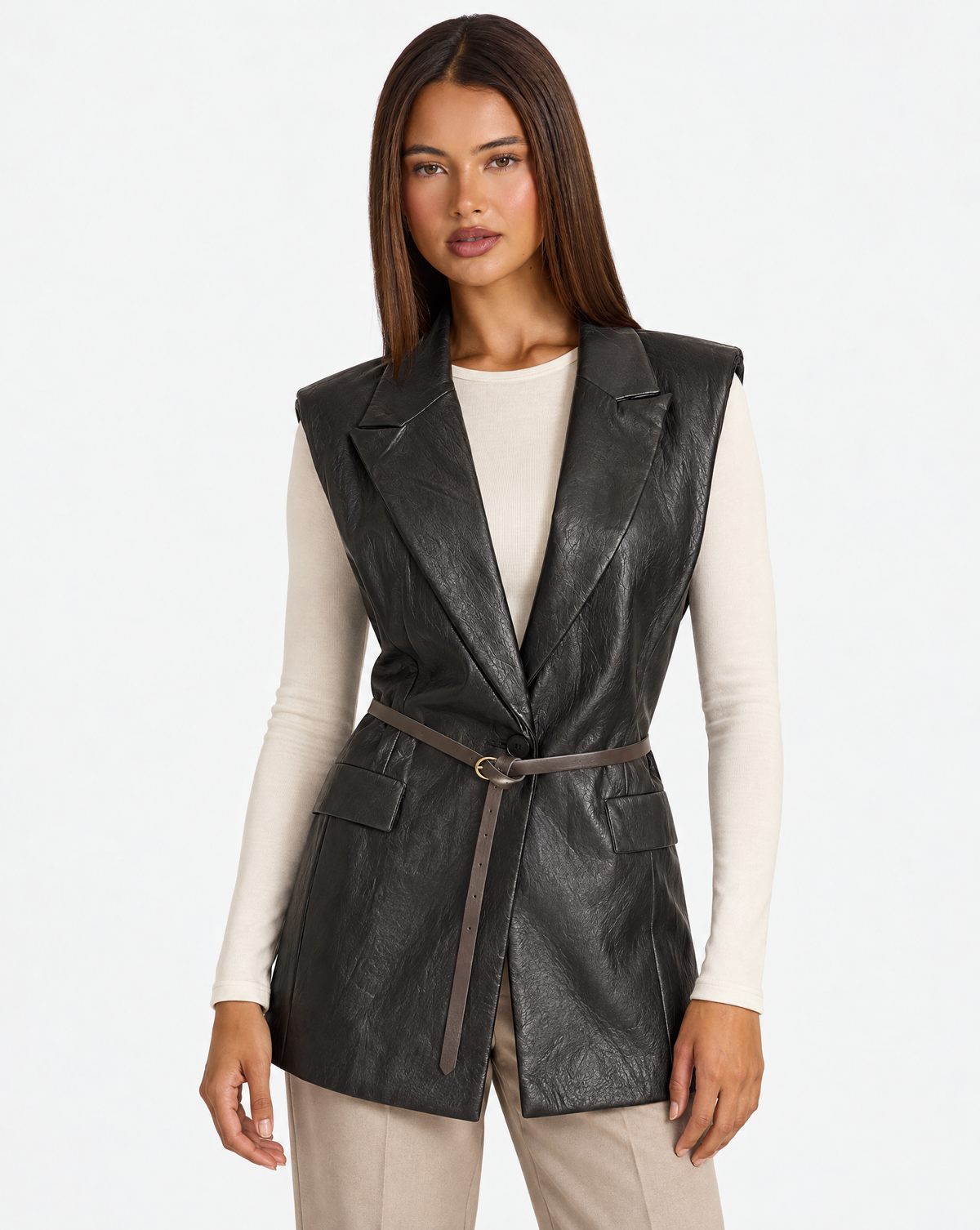 Cardigan gilet donna effetto pelle Nero con Polly 4 - dettaglio