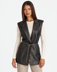 Cardigan gilet donna effetto pelle Nero con Polly 4 - dettaglio